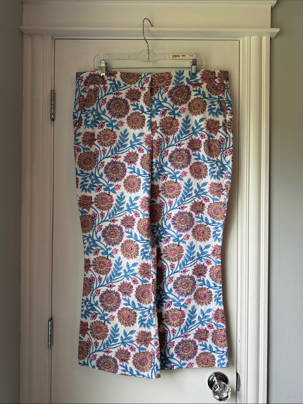 J. Crew Floral Wide-Leg Pants in White, Blue & Pink